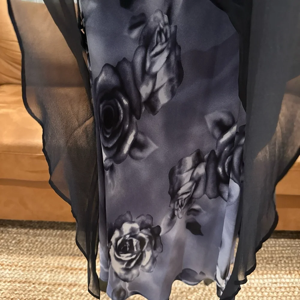 Gothic Sheer Black Floral Silk Midi Skirt | Size M - Picture 3 of 7